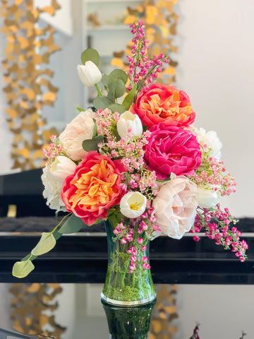 Large Real Touch Flower Arrangement-Large Dining Table Centerpiece-Real Touch Pink/Magenta Peony Centerpiece-Tulip Hydrangea Centerpiece - Flovery